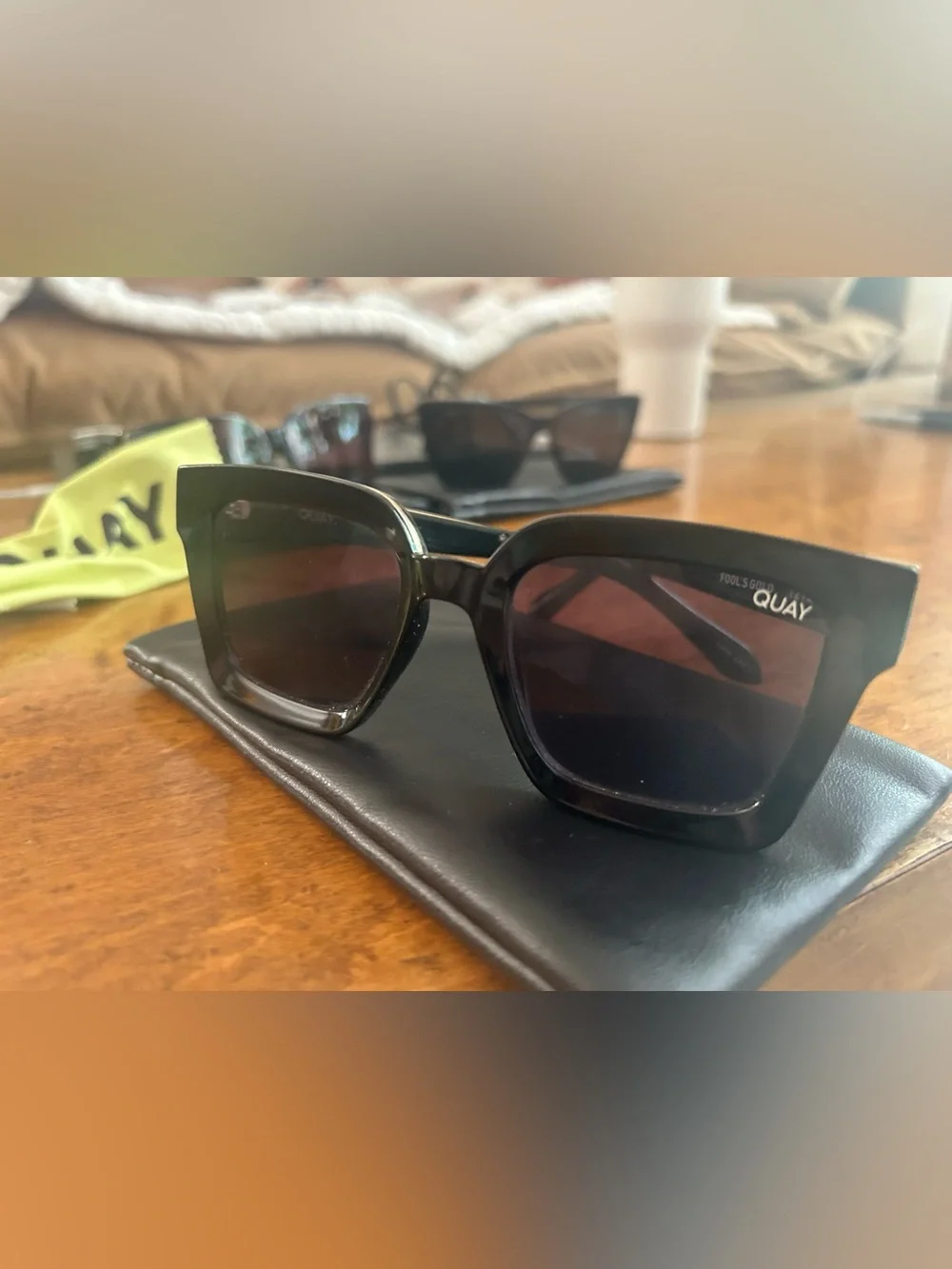 Quay Australia Fool’s Gold Black Sunglasses with Gold Accent